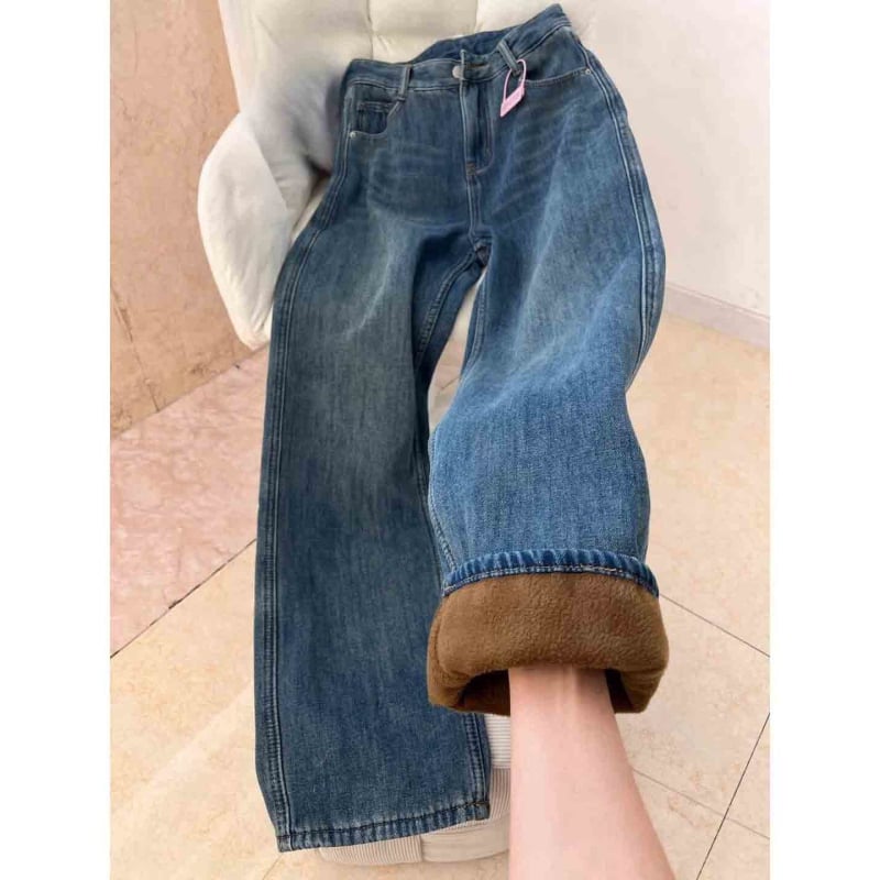 Дънки за жени – висока талия, дебел деним памук, дънки с широк крак, дълги