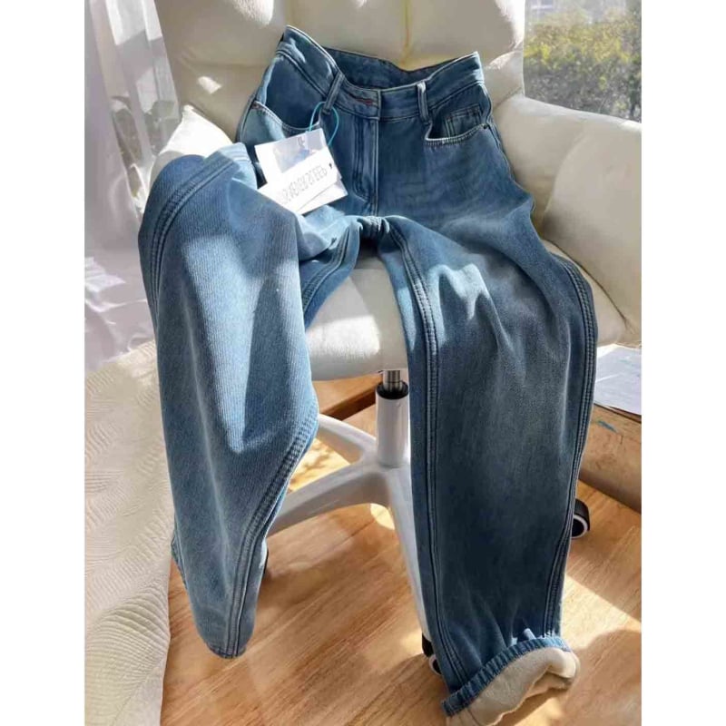 Дънки за жени – висока талия, дебел деним памук, дънки с широк крак, дълги