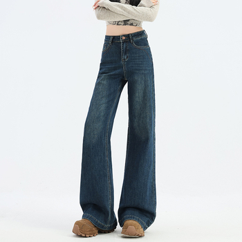 Ženske traperice od pamuka z elastanom, kroj s rozširujućim nogama, visokim strukom, podstavljena fleece, duljina do poda