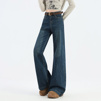 Ženske traperice od pamuka z elastanom, kroj s rozširujućim nogama, visokim strukom, podstavljena fleece, duljina do poda