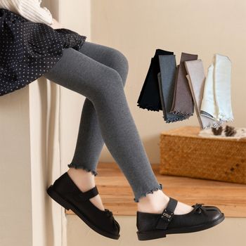 Dječje pamučne tajice s volanim rubom, srednji pojas, dužina 9/10, za djecu 3–8 godina