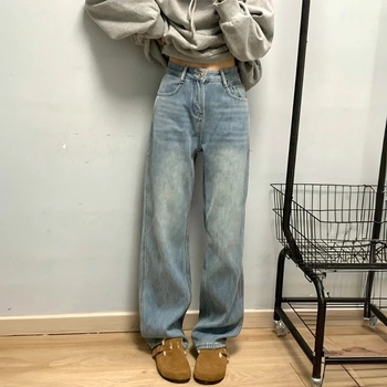 Джинси с подплата от флис, висока талия, широки крачоли, плътен деним — пролет 2025