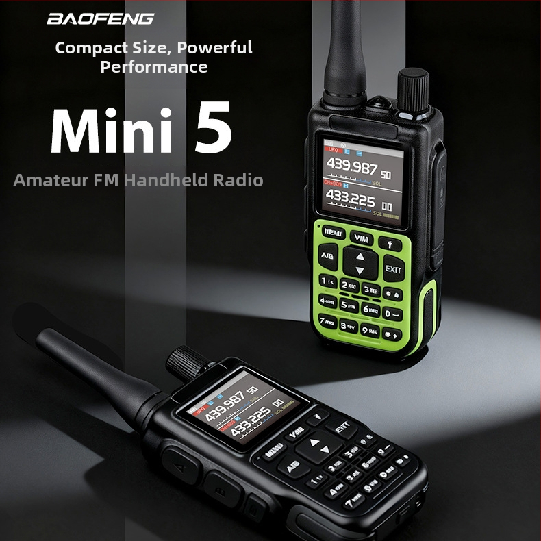Baofeng Mini-5i kézibeszélő — egy kattintásos frekvenciabeállítás, Bluetooth frekvenciaszerzés, 5W kimenet, 999 csatorna, 1,44 hüvelykes kijelző