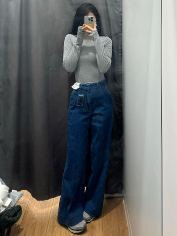 URAZ дънки деним с висока талия и широки крачоли, еластан за комфорт, зима 2024