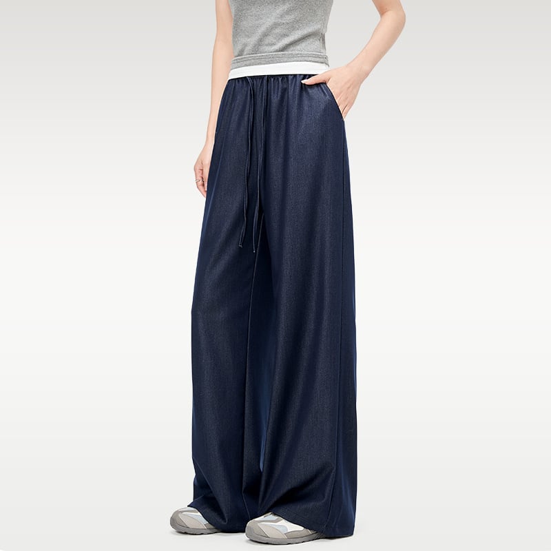 Дънки: широки крачоли, права кройка, еластична талия, смес Тенсел (Lyocell) и полиестер, измиване, микроеластичност