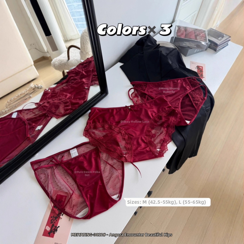 Δαντελένια γυναικεία εσώρουχα με φιόγκο, μέση γραμμή, νημάτι 61–70d, νάιλον 70–80%, επένδυση καβάλου από μεταξί Mulberry, πλεκτό