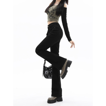 Дънки с висока талия, леко разширяващи се крачоли, деним, микроеластични, зимен модел 2024