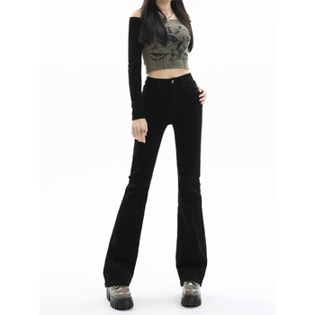 Дънки с висока талия, леко разширяващи се крачоли, деним, микроеластични, зимен модел 2024