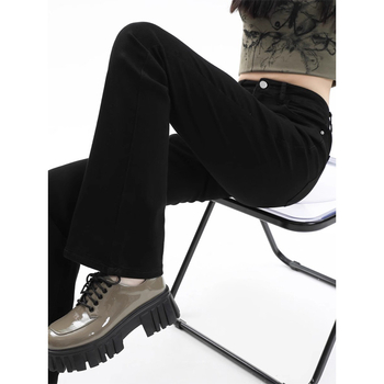 Дънки с висока талия, леко разширяващи се крачоли, деним, микроеластични, зимен модел 2024