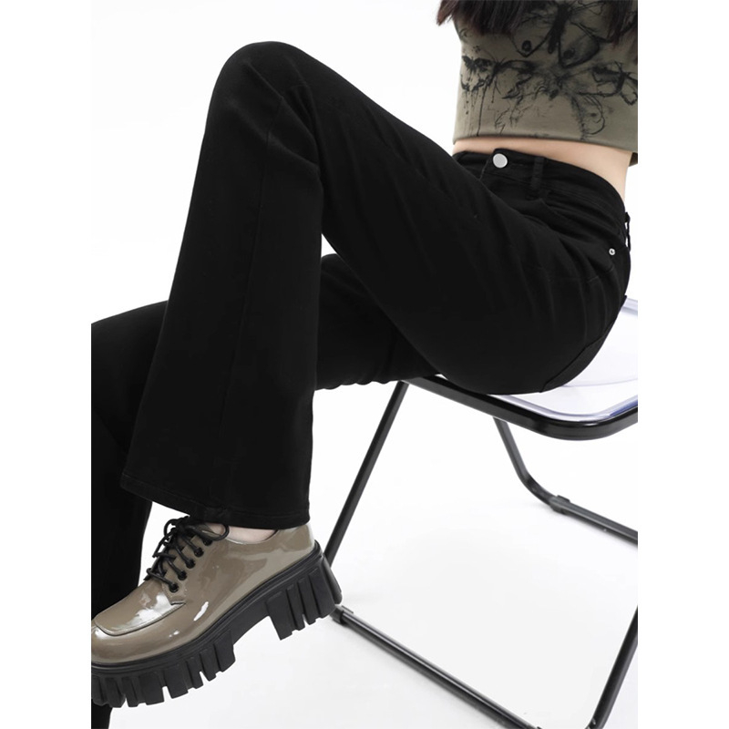 Дънки с висока талия, леко разширяващи се крачоли, деним, микроеластични, зимен модел 2024