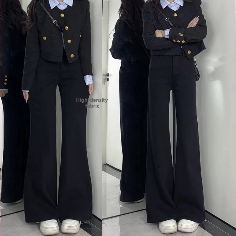 Дънки с висока талия, леко разширяващи се крачоли, деним, микроеластични, зимен модел 2024