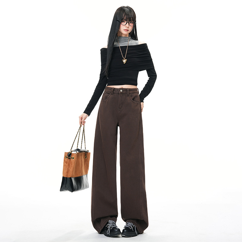 Дънки деним с висока талия и широк крак, дебел велурен слой, зима 2025