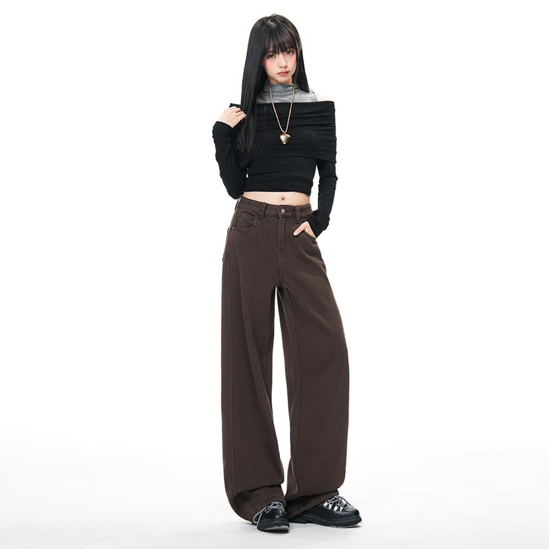 Дънки деним с висока талия и широк крак, дебел велурен слой, зима 2025