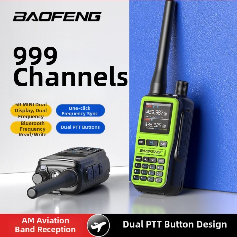 Baofeng UV-5R MINI kézibeszélő, több sávos, Type-C, 5W kimenet, 999 csatorna, elméleti hatótávolság 3–5 km, Li-Po 2200mAh akkumulátor, kijelzővel, egygombos frekvencia