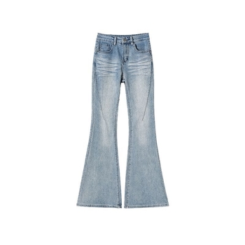 Дънки от деним с висока талия, широки крачоли, дизайн със колаж/сплайс, памук 50–70%, пролет 2025