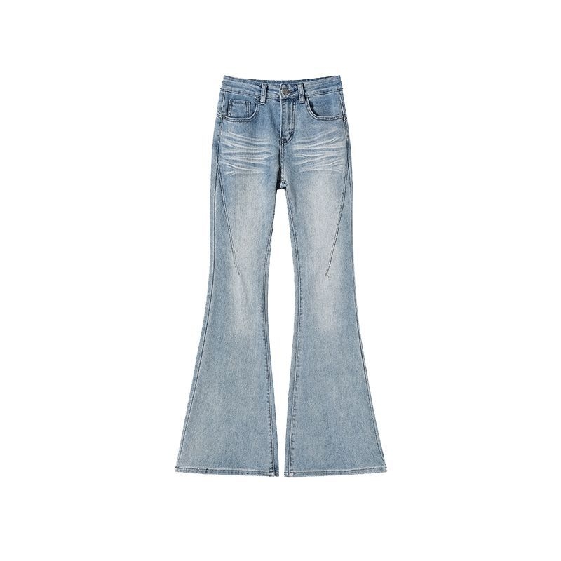 Дънки от деним с висока талия, широки крачоли, дизайн със колаж/сплайс, памук 50–70%, пролет 2025