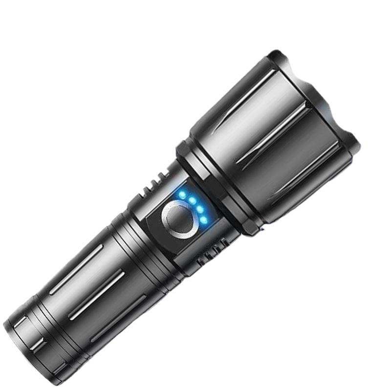 Ručna svjetiljka od aluminijskog legura s laserskim izvorom svjetla — punjiva, duga dometa, napajana baterijom.