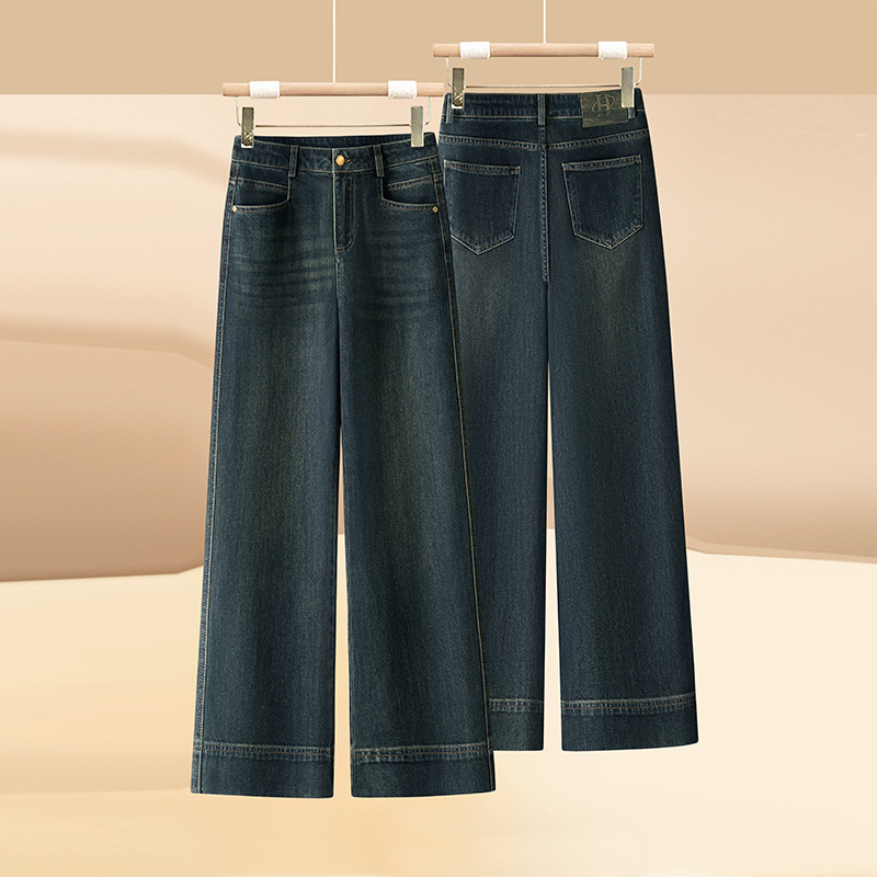 Дамски дънкови дънки с висока талия и широки крачоли, къс крачол, пролет 2025