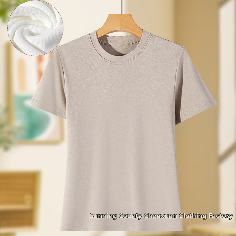 Ženski T shirt s kratim rukavima, okrugli izrez, uski kroj, viskoza-bavlna smjesa, jednobojan dizajn, japansko-korejski slobodno vrijeme stil
