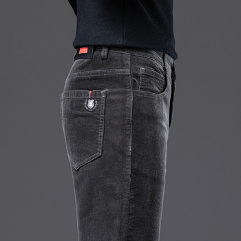 Muške hlače od corduroya, srednji struk, zatvarač, debela pamukova smjesa, mikro-elastičnost, tapered, casual