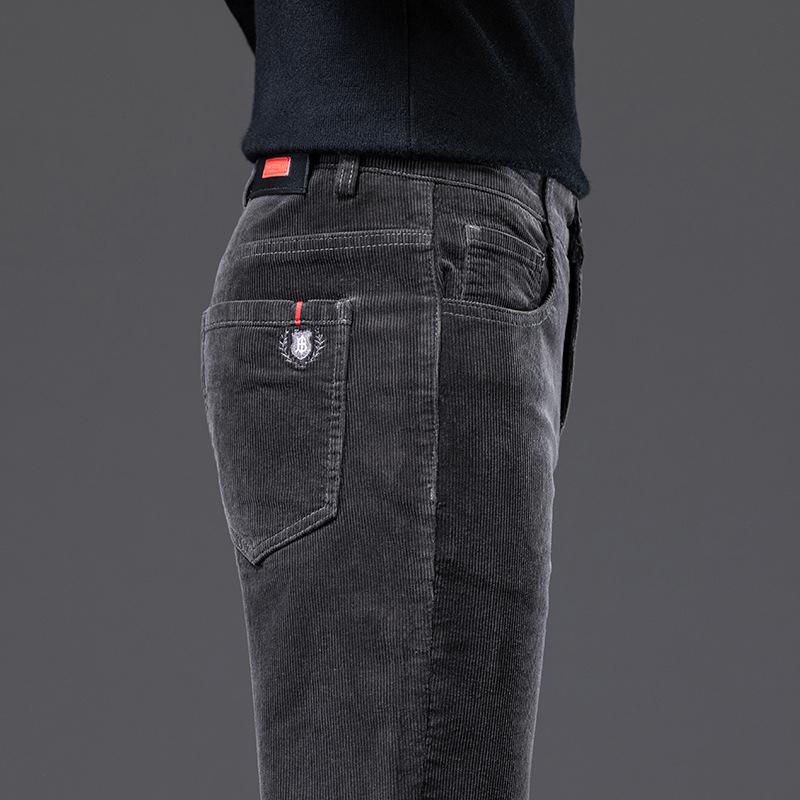 Muške hlače od corduroya, srednji struk, zatvarač, debela pamukova smjesa, mikro-elastičnost, tapered, casual