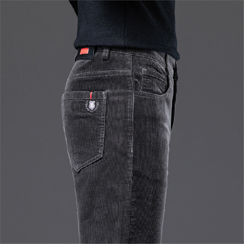 Muške hlače od corduroya, srednji struk, zatvarač, debela pamukova smjesa, mikro-elastičnost, tapered, casual