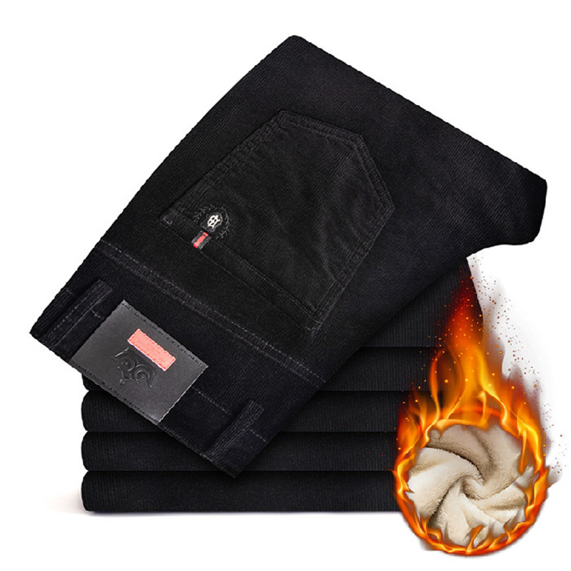 Muške hlače od corduroya, srednji struk, zatvarač, debela pamukova smjesa, mikro-elastičnost, tapered, casual