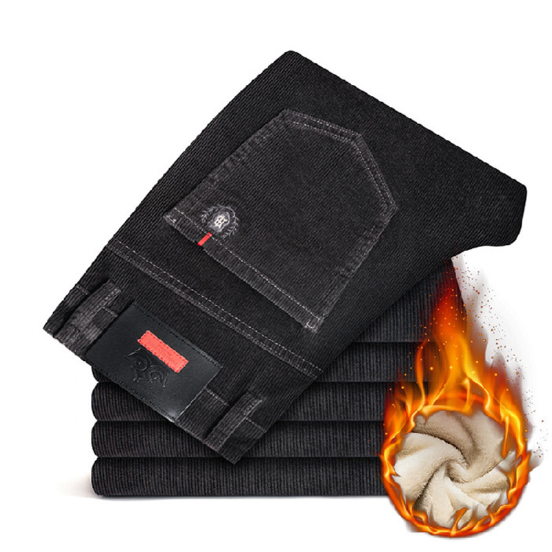 Muške hlače od corduroya, srednji struk, zatvarač, debela pamukova smjesa, mikro-elastičnost, tapered, casual