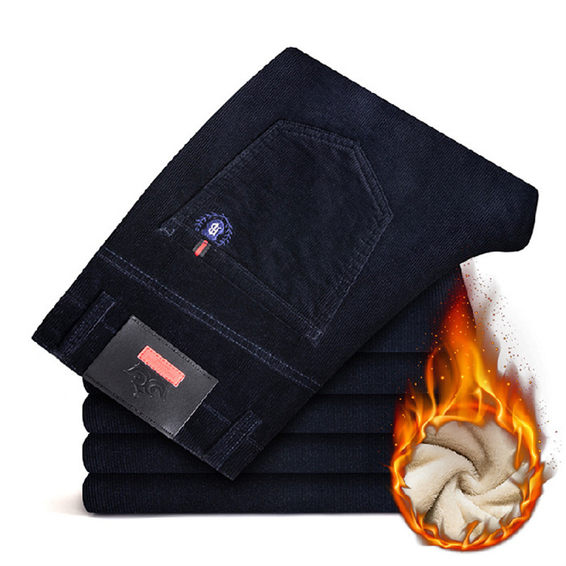 Muške hlače od corduroya, srednji struk, zatvarač, debela pamukova smjesa, mikro-elastičnost, tapered, casual