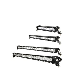 Autó LED-szalag világítás – alumíniumötvözet ház, bemenet 9–60V, teljesítmény 18–72W, fényáram 1100–3500 lm, élettartam 20000 h, egysoros munkafény