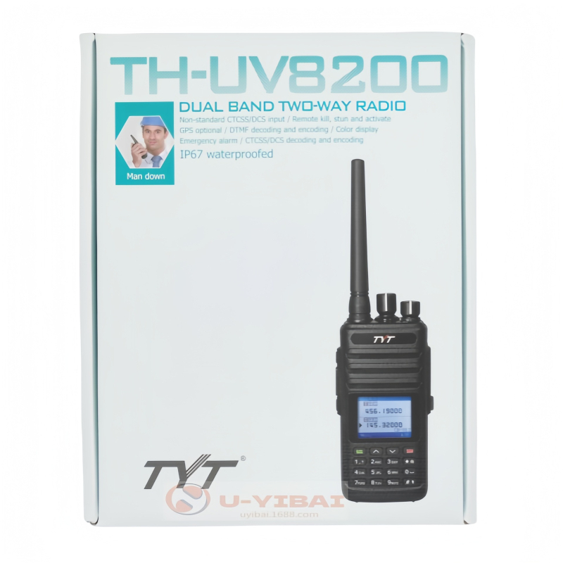 TYT TH-UV8200 Visokoučinkovita ručna radiostanica, IP67 vodootporna, 10W, frekvencije 136-174/400-520 MHz, 256 kanala, domet 5–10 km