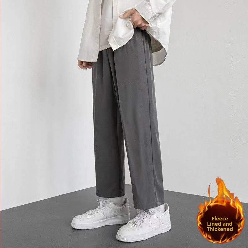 Férfi egyenes szárú corduroy nadrág lenanyagból, téli 2025, üzleti formális stílus