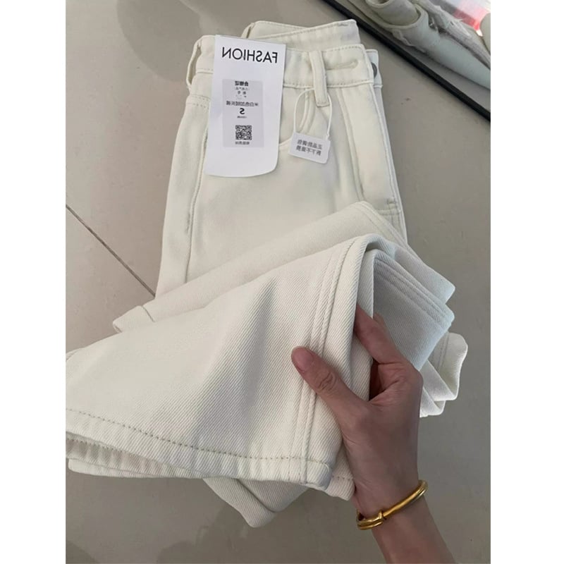 Дънки с висока талия, права кройка, дълги, полиестерна материя