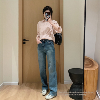 Дънки - висока талия, прави крачоли, Chenille-Spandex смес, съдържание на основната материя под 30%, пролет 2025