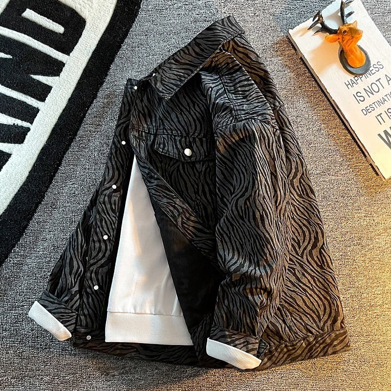Muška jakna od denima i pamuka s etničkim motivom Cashew Flower, Slim fit, rever s jacquard detalje, ležerni stil