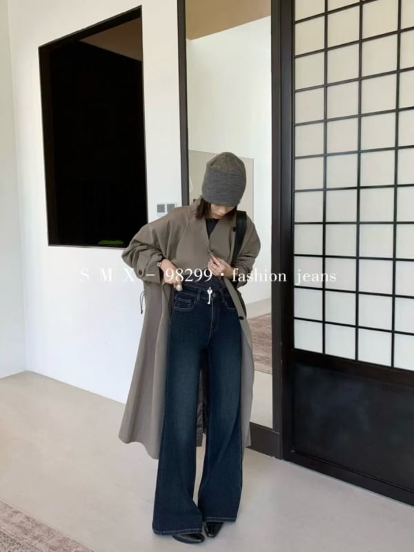 Ženske traperice visokog struka, podstavljene fleeceom, super debele, četverostruka elastičnost, do poda, bootcut/flare