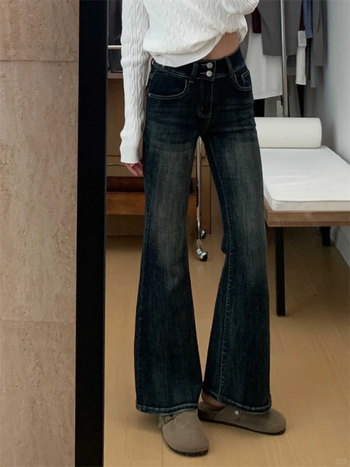 Дънки Bootcut за жени, висока талия, микроеластични, дебели деним памук-полиестер смес