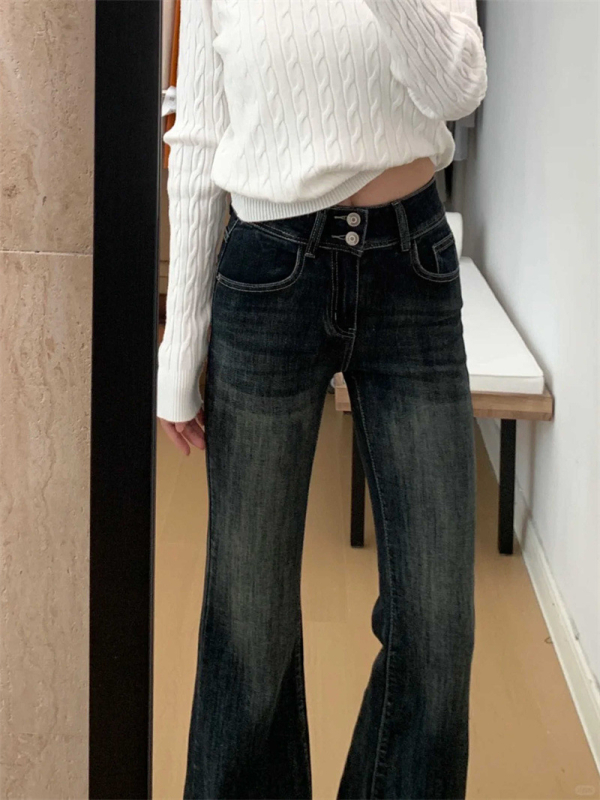 Дънки Bootcut за жени, висока талия, микроеластични, дебели деним памук-полиестер смес