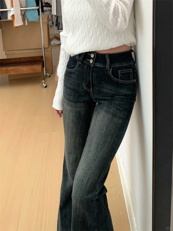 Дънки Bootcut за жени, висока талия, микроеластични, дебели деним памук-полиестер смес