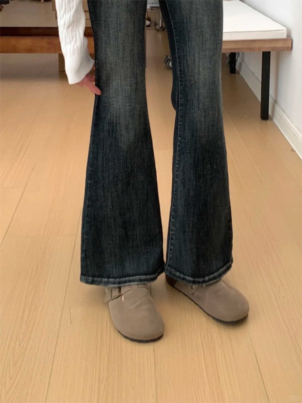 Дънки Bootcut за жени, висока талия, микроеластични, дебели деним памук-полиестер смес