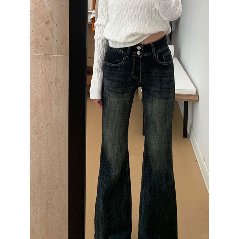 Дънки Bootcut за жени, висока талия, микроеластични, дебели деним памук-полиестер смес