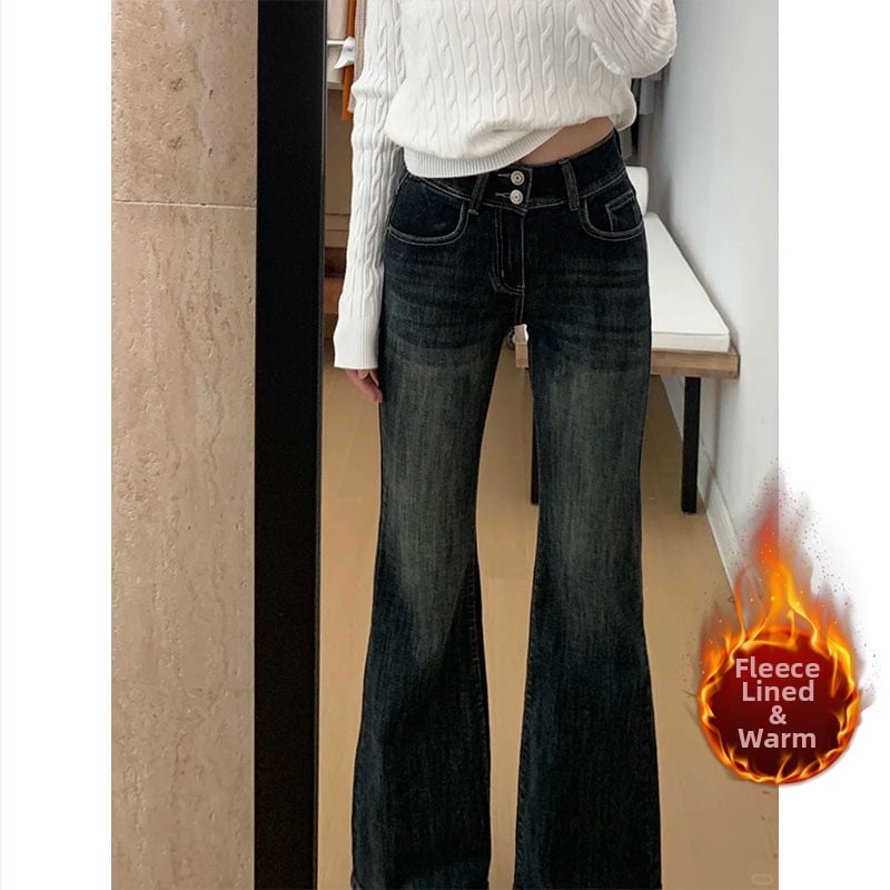 Дънки Bootcut за жени, висока талия, микроеластични, дебели деним памук-полиестер смес