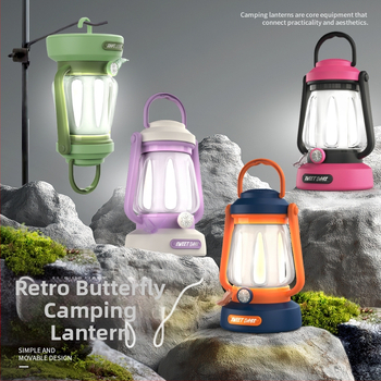 Φορτιζόμενο LED φανάρι κατασκήνωσης, φορητό εξωτερικό φως σκηνής με διακόπτη κουμπιού, 3.7V 2.3W