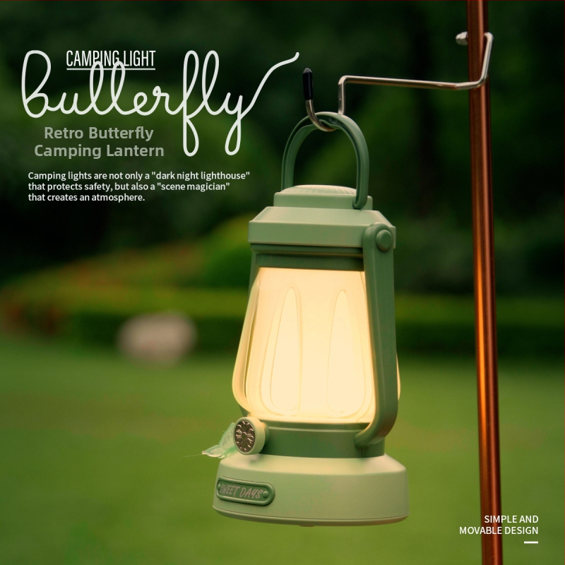 Dobíjateľná LED kempingová lampa, prenosné vonkajšie osvetlenie stanu, s tlačidlovým vypínačom, 3.7V 2.3W