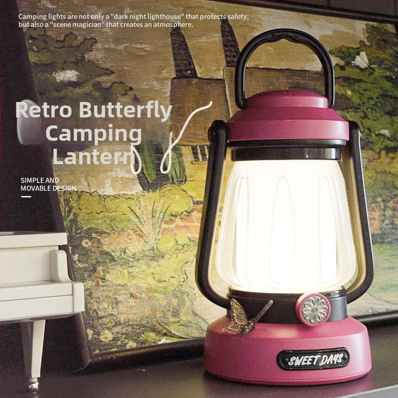 Dobíjateľná LED kempingová lampa, prenosné vonkajšie osvetlenie stanu, s tlačidlovým vypínačom, 3.7V 2.3W