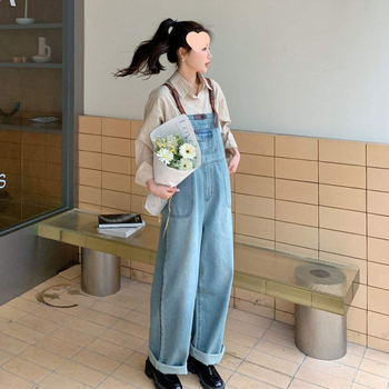 Női farmer overall, Petite laza szabás, magas derék, mikroelasztikus, pamut-poliészter keverék (95%+ poliészter)