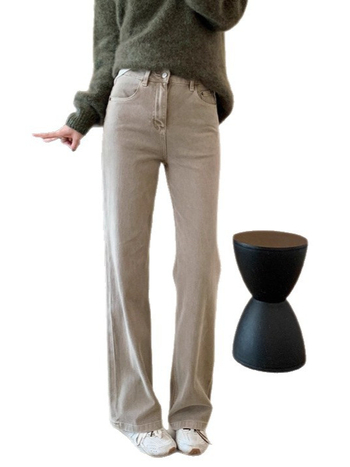 Női egyenes szabású farmer – fleece belsővel, magas derekú, pamut-poliészter keverék, vastag téli