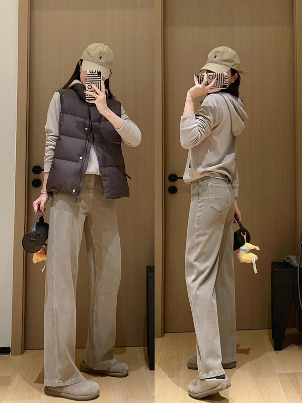 Női egyenes szabású farmer – fleece belsővel, magas derekú, pamut-poliészter keverék, vastag téli