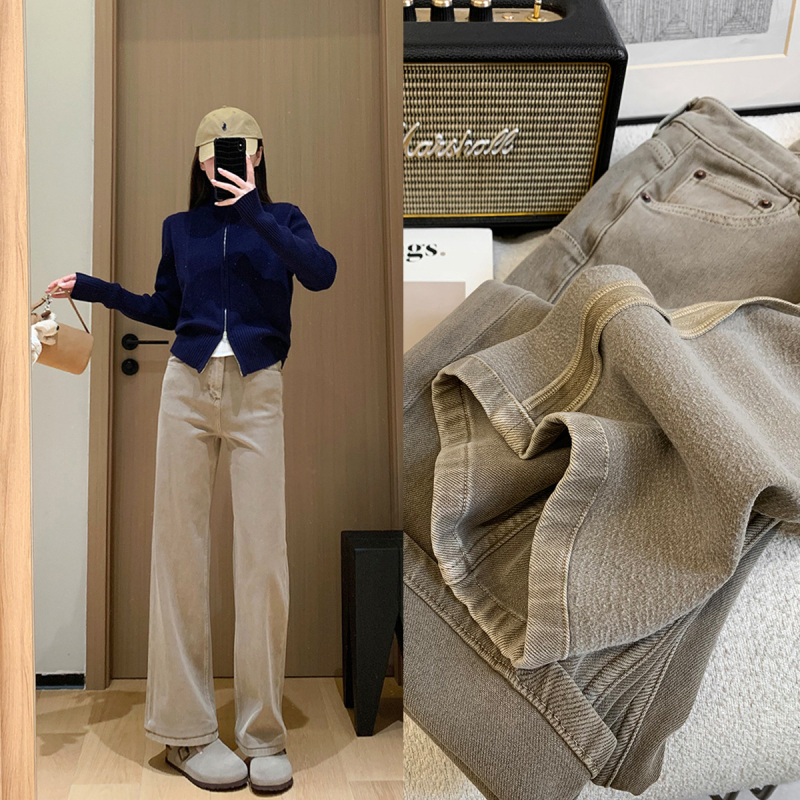 Női egyenes szabású farmer – fleece belsővel, magas derekú, pamut-poliészter keverék, vastag téli