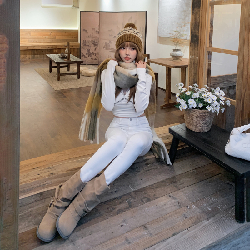 Yichun дънки с тесен силует, дължина 9/10, ниска талия, Зима 2025